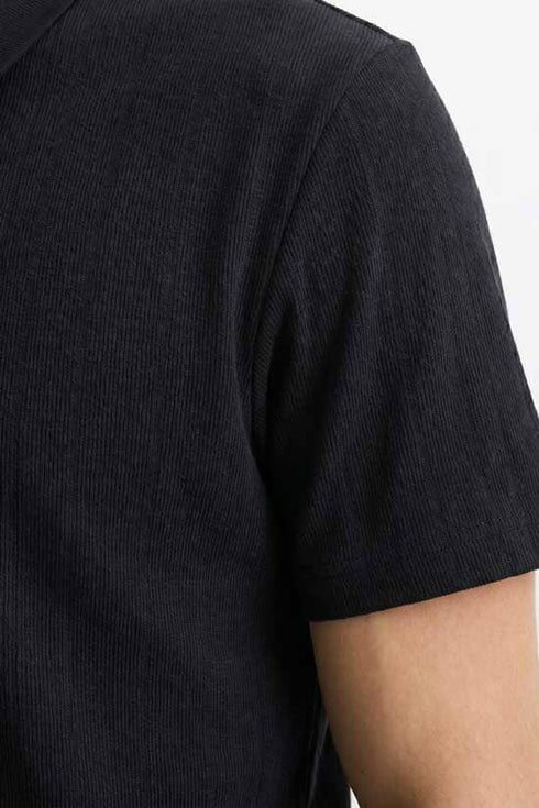 Hawthrone Wear Men's Black Textured Cotton Polo Shirt
