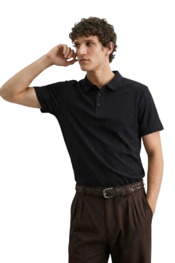 Hawthrone Wear Men's Black Textured Cotton Polo Shirt